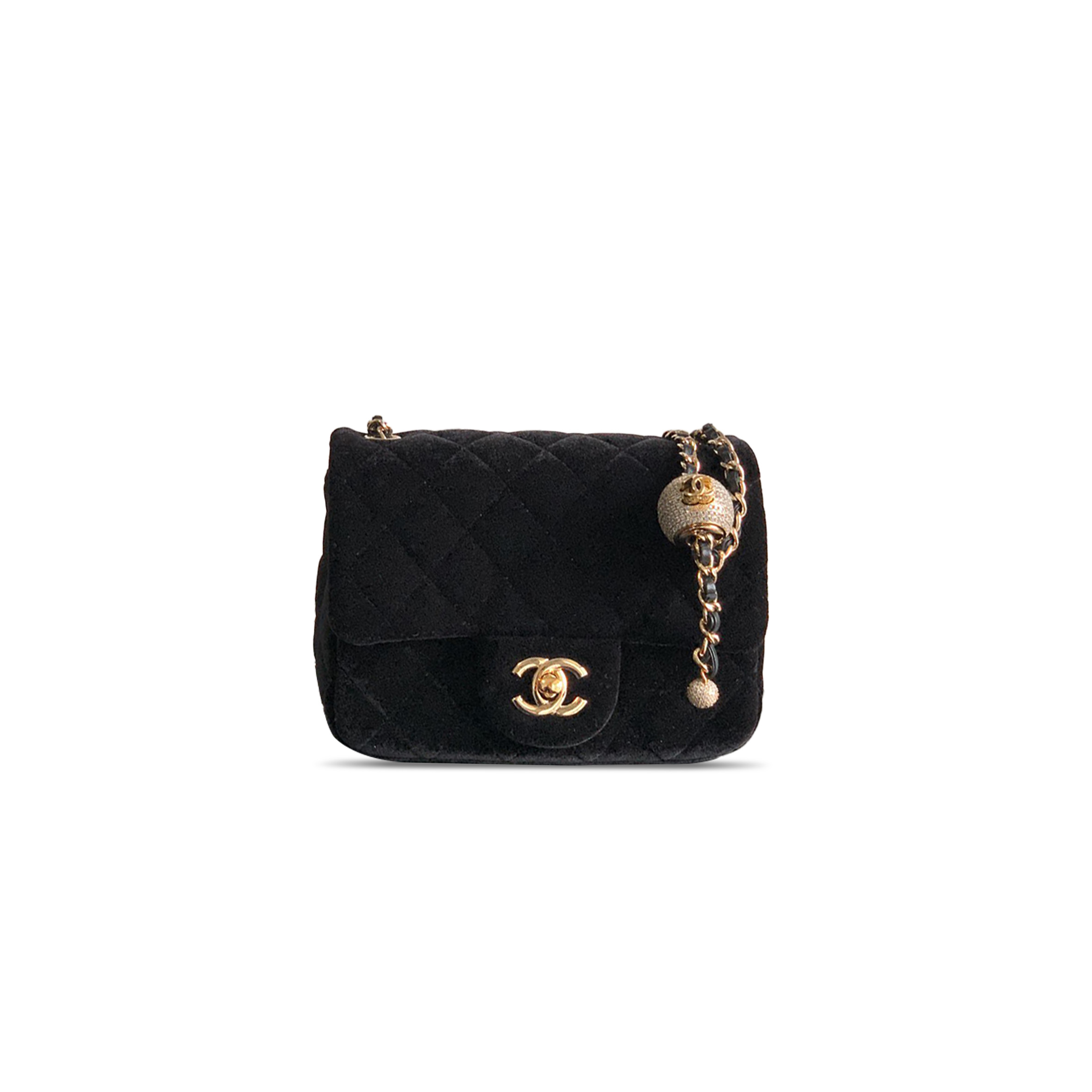 CHANEL MINI FLAP BAG VELVET, DIAMANT & GOLD-TONE METAL BLACK AS1786 (18*13*7cm)